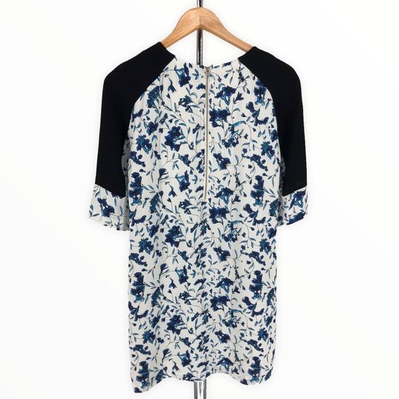 French Connection Porcelain Sheen Tunic Dress Floral Elbow Sleeve size 0 NWT - Picture 8 of 12
